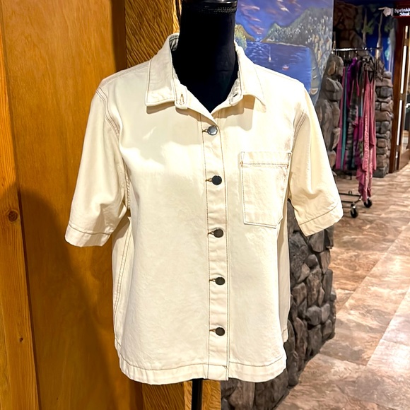 NWT Cream Denim Button Up Crop Jacket Jacket Large - Picture 1 of 4